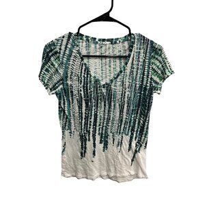 Calvin Klein Jeans Tie-Dye V Neck Short Sleeve Top Green White Sz S